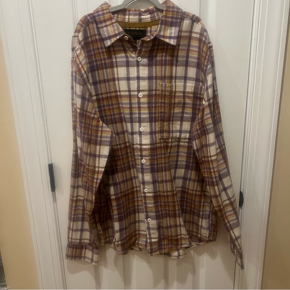 Mens Plaid Casual Button Down Shirt - Purple and Brown